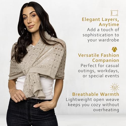 Image of Open Weave Cocoon Shawl for Women, Cardigan Sweater, Lightweight Pashmina Shawl Wrap, Poncho Scarves for Women