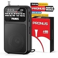 PRUNUS J-555 Am/FM Radio Portatil Pequeña Recargable, Radios