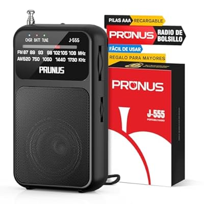 PRUNUS J-555 Am/FM Radio Portatil Pequeña Recargable, Radios Pequeña Pilas, con Toma de Auriculares, Carga USB-C, Transistor Radio de Bolsillo con Clip y cordón para Correr, Acampar. (Negro) | Ya disponible en tu tienda friki favorita! En mundofriki.es!