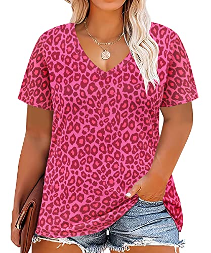 Image of RITERA Women Plus Size Tops Tie Dye V Neck Shirt Floral Camo Summer Short Sleeve Tunic Oversized Ladies Blouse XL-5XL