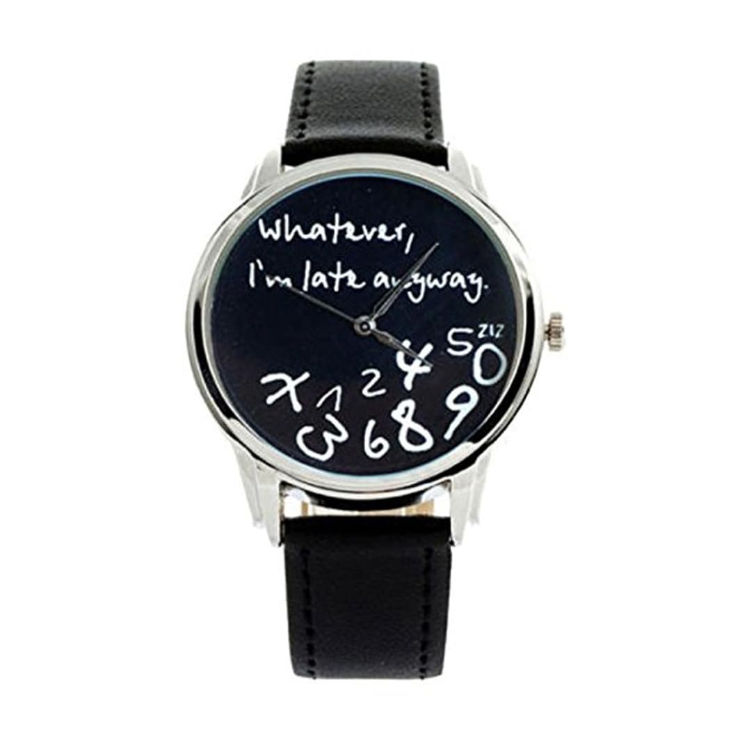 Whyzsjnclg Unisex Watches for Adults, Unisex Female Women Ladies Girls Whatever, I'm Late Anyway Love Leather Strap Watches Quartz Wrist Watch, Leather Watch Black