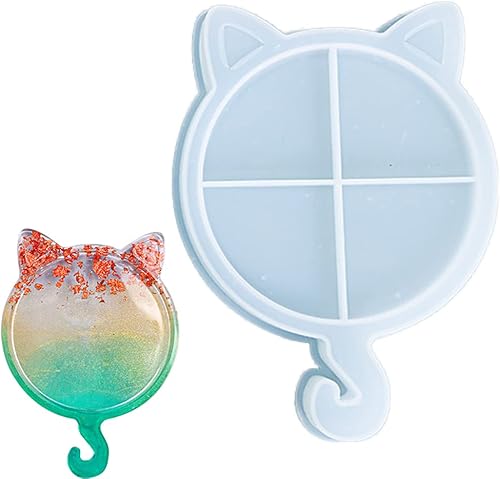 Surakey Bandeja de silicona para gatos de Navidad, 1 molde de bandeja de resina, moldes de resina epoxi de silicona, posavasos para gato, alce,