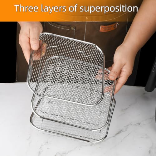 8 inch Air Fryer Racks, Stackable Air Fryer Accessories, Stainless Steel Dehydrator Rack, Durable & Dishwasher Safe,for 4.2QT - 5.8QT, Compatible with Ninjia Gowise Philips (Square3PCS) - Image 4