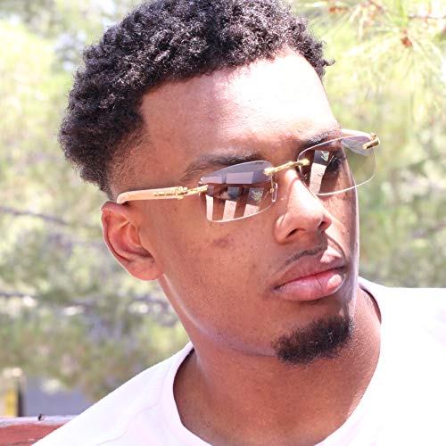 FLAWLESS EYEWEAR Retro Wood Buffs Vintage Style Gangster Rimless Clear Lens Rectangular Metal & Wood Eye Glasses4