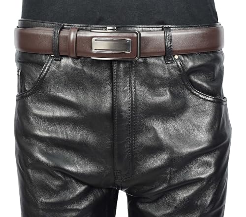 Mens Real Leather Adjustable Ratchet Automatic Casual Buckle Belt For Dress Pant Jeans Luton, Brown, Length 112 cm, 38"-40" Waist Adjustable4