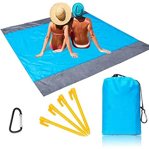 Momoco Beach Rugs 210 x 200 cm Waterproof Picnic Blanket with 4 Fixed Stake, Portable and Lightweight Picnic Mats for Beach Camping Picnic and Other Outdoor Activity Cover