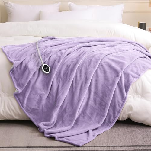 Image of HOMLYNS LuxeHeat Heated Blanket Electric Blanket Twin Size, Soft Flannel Sherpa Heating Blanket with 10 Heat Settings, 1-10 hrs Timer Auto Shut Off (62x84 inches, Purple), Only for 120V Voltage Use