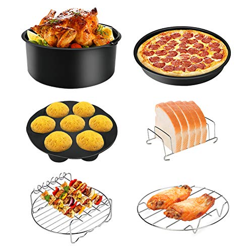 INTSUN 7 Inch Air Fryer Accessories Set of 12, XL Air Fryer Accessories for Gowise Phillips USA Cozyna, Fits All 3.7QT-5.8QT Deep Airn Fryer with Cake Basket, Pizza Pan, Oven Mitts, Skewer Rack