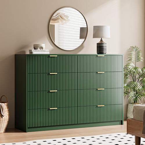 Image of MAISONARIA Green Dresser for Bedroom, 8 Drawer Double Dresser, Modern Chest of Drawers for Bedroom, Living Room, Entryway and Closet, 55 inch L x 15.7 inch D x 37.4 inch H