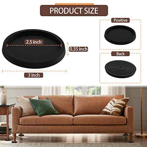 Furniture Coasters Non-Slip Bed Leg Pads Round Rubber Anti Sliding Caster Cups For Hardwood Floors Black 8Pcs 2.5Inch #TOP1