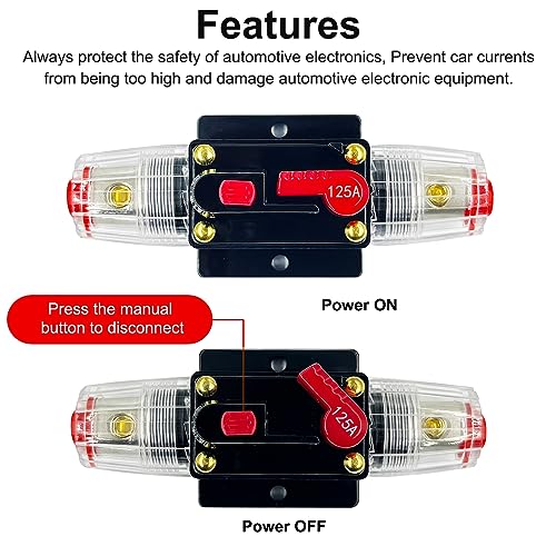 Xipupoo 125 Amp Circuit Breaker with Manual Reset Switch Waterproof 12V-48V DC Resettable Fuse for Boat Trolling Motor Marine ATV Trailer Vehicles Stereo Audio Electronic Battery Solar System