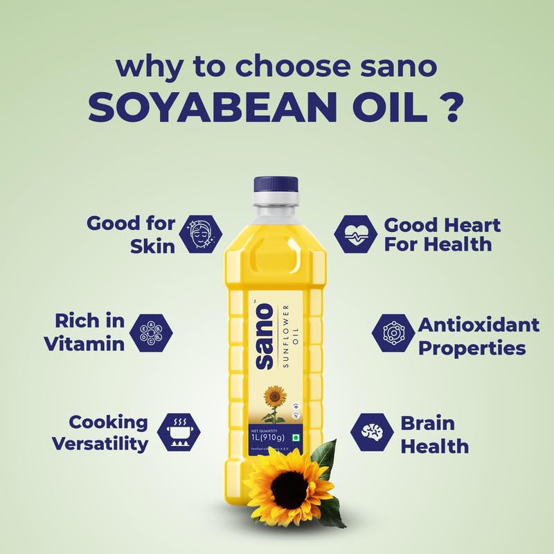 Image of Sano Sunflower Oil 1 Litre Pet Bottle - Pure And Nutrient-rich Cooking Oil With High Smoke Point - Ideal For Frying, Sauteing, And Baking - Healthy And Versatile, Perfect For Everyday Use (Pack Of 3).