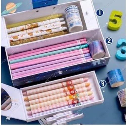 Image of New Cartoon Theme Pencil Box with Push Pull Eraser Set for Kids | Suitcase Style Password Lock Stationery Organizer | School Supplies Gift Combo for Boys & Girls (Astron-Blue APB Penchil Box)