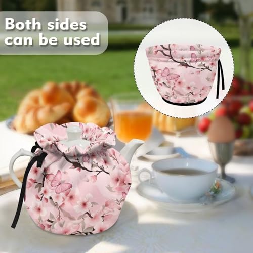 Image of Pink Cherry Blossom Tea Pots Cosy Cotton Tea Cosy for Teapots Dust Cover Breakfast Insulation Lid Warmer Tea Cosy Kitchen Coffee Table Decorative Accessories