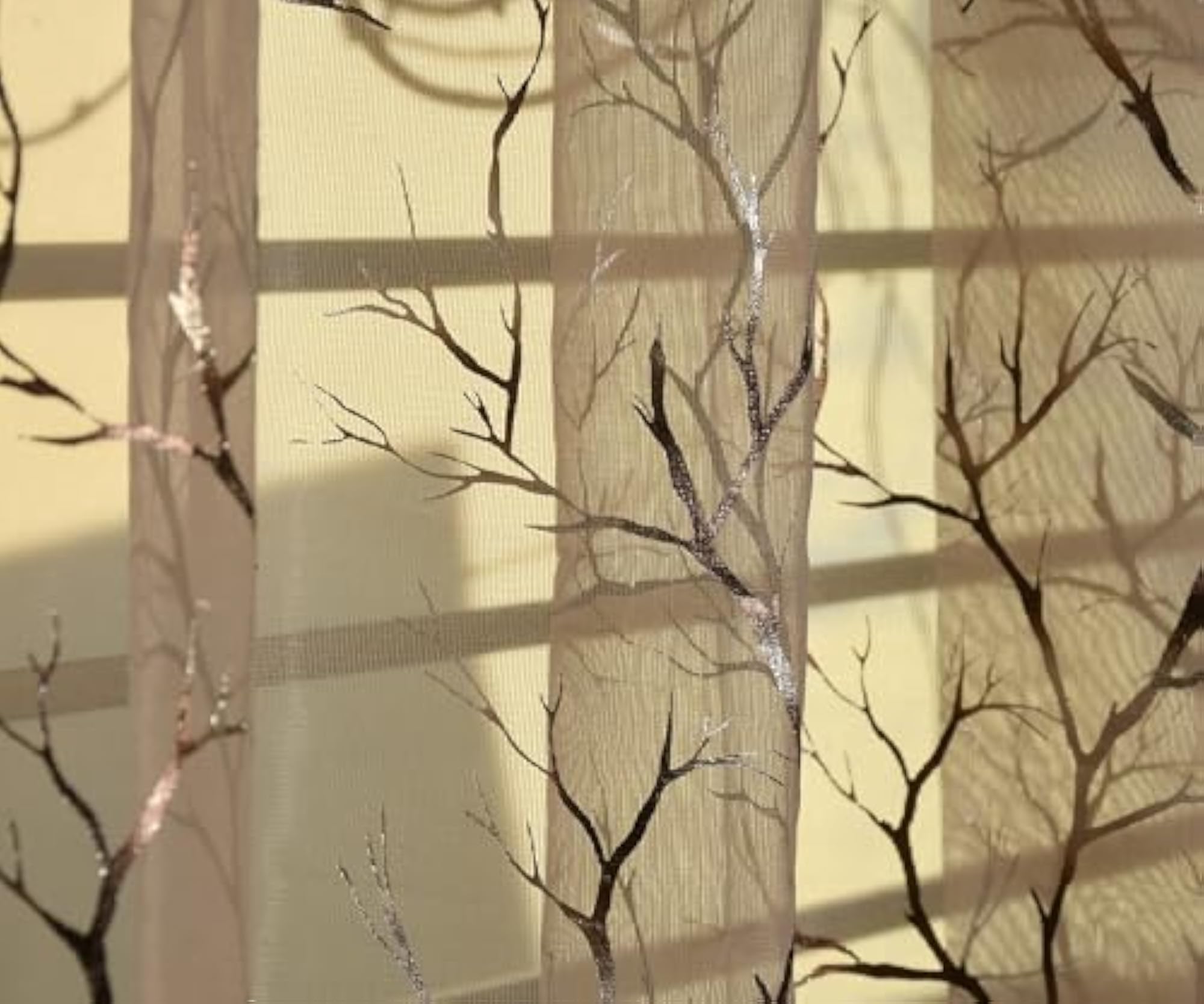 Premium Sheer Net Curtains with Foil Tree Design, Pack of 2