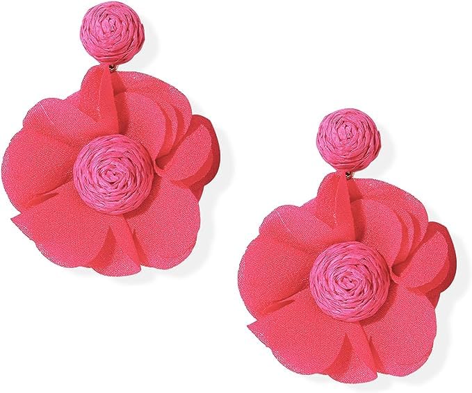 Raffia Flower Dangle Earrings Rattan Flower Drop Earrings Bohemian Style Hand-woven Floralearrings Valentine's Day Mother's Day Birthday Jewelry Gift