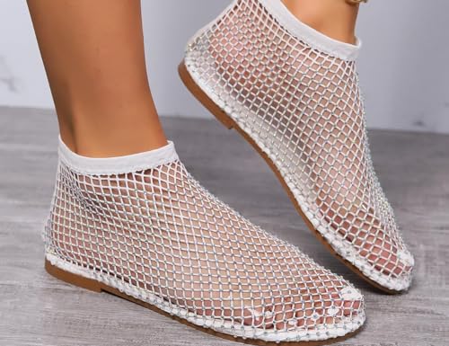 Image of Ultra Comfortable Shiny Gem Mesh Flats, Ballet Flats for Women Sandals Women Dressy Summer Flat Shoes Slip On Sandals