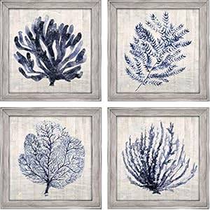 Ava Barrett Blue Coral Framed Wall Art, Set of 4