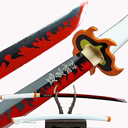 HERO SWORD Japanese Anime Sword, Hand Forged 1045 Carbon Steel Samurai Katana, Full Tang Handmade Japanese Sword, Sharp Practical Katana, Demon Slayer Sword (Rengoku Kyoujurou)