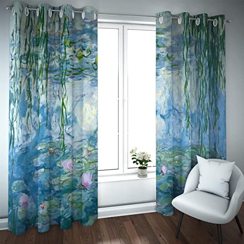 HOBBOY Water Lilies Window Drapes Green Willows Blackout Curtains for Bedroom Living Room Monet Floral Art Thermal Insulated Curtains 2 Panels 2X W38xL63in