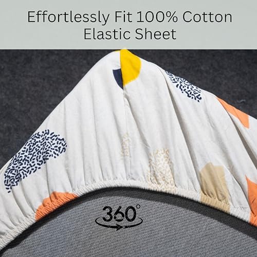 Image of Amazon Brand - Umi Cotton Fitted Bedsheet, Queen Size 78x60 Inches, Elastic Fit Bed Sheet, 10 Inch Deep Pocket, Soft Breathable Bedding, Durable Easy Care, with Pillow Cover-Geo Sunset