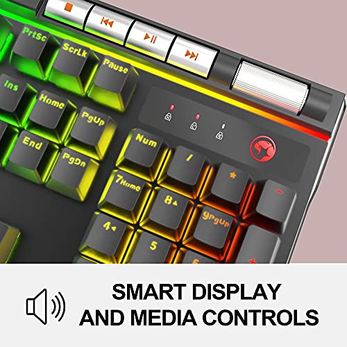 Image of MARVO KG965G RGB Mechanical Gaming Keyboard, 119 Keys Including 10 Macro Keys, Media Control, with Wrist Rest, Blue Switch
