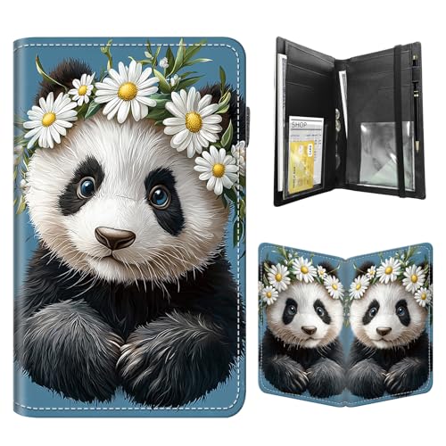 FQSXFIFN Leather Server Book for Waitress, Cute Server Book with Zipper Money Pocket,Check Presenters Waitstaff Organizer Fit Server Apron, Panda Flower Serving Books, Black Waiter Books for Servers