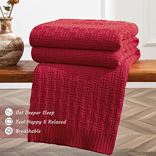Image of TREELY 100% Cotton Knitted Throw Blanket 31 x 40 Inches, Red