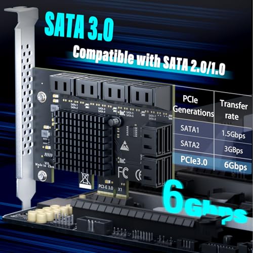 Image of 12-Port SATA Expansion Card (PCIe 3.0 x1 to 6Gbps SATA Card), Compatible with Windows /Mac /Linux /NAS