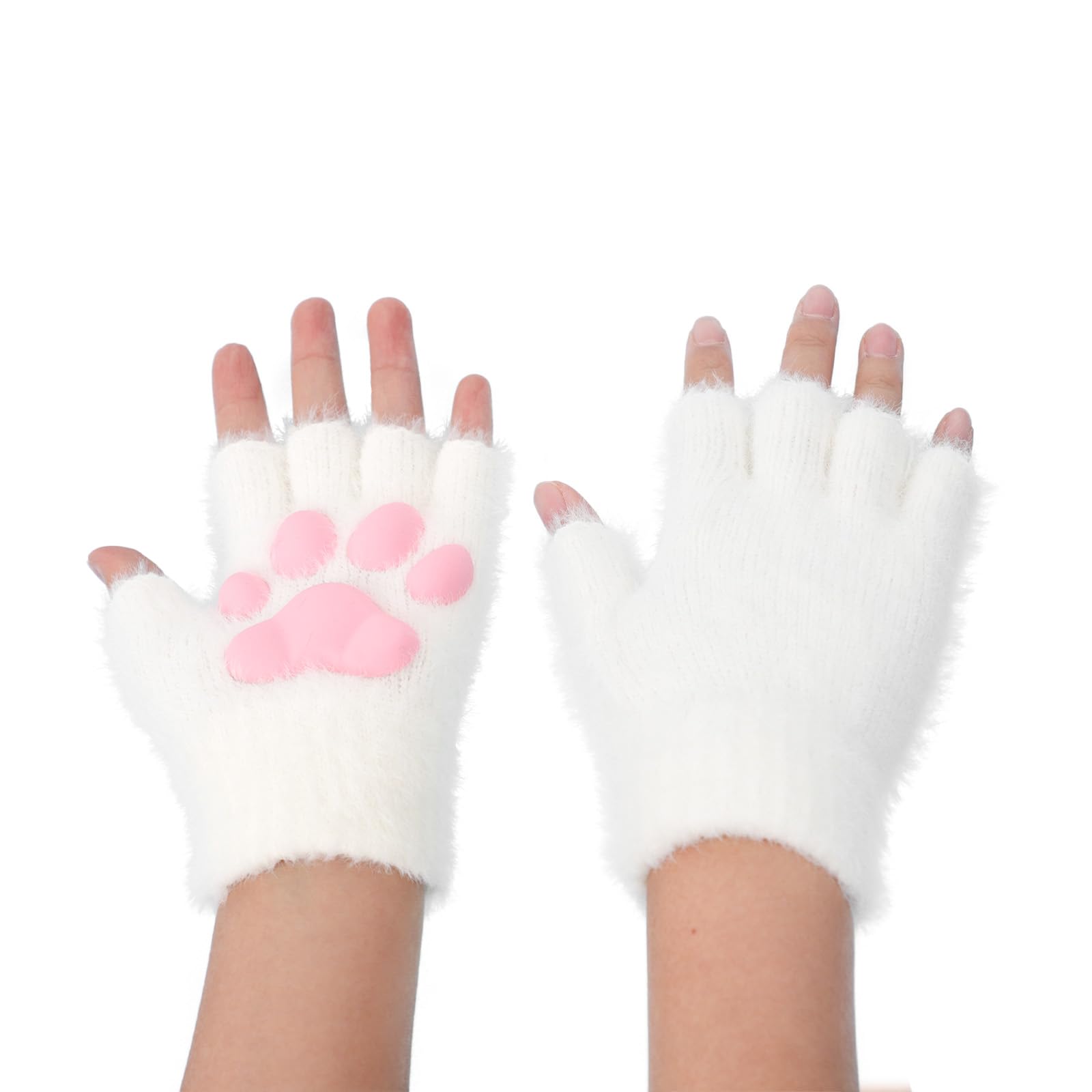 Fingerless Cat Paw Gloves Mittens Cute Knitted Winter Warm Cycling Writing Half Finger Gloves for Women Lolita Girls