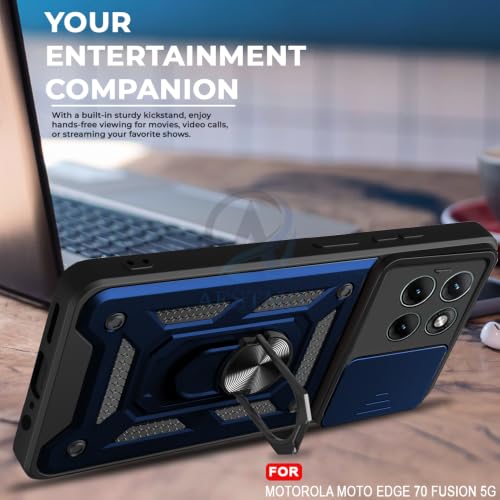 Image of AESTMO Tough Armor Moto Edge 70 Fusion 5G Bumper Back Case Cover | Ring Holder & Sliding Camera Shield Cover | 360 Degree Protection Back Case Cover for Moto Edge 70 Fusion 5G (Blue)