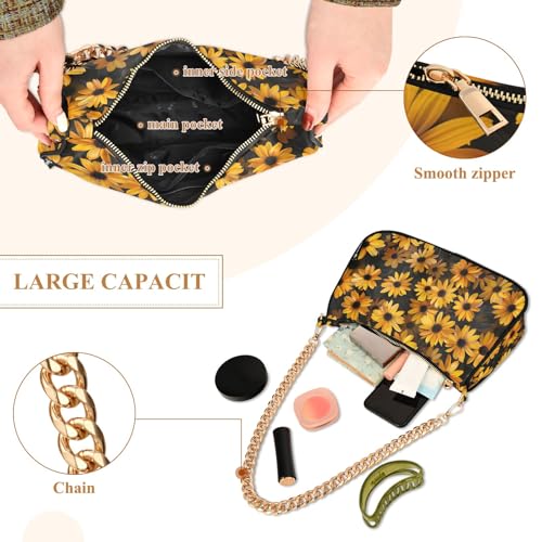 Clutch Shoulder Bags Tote Evening Purse Handbags for Women Yellower Flowers Hobo Bags with Zipper Closure4