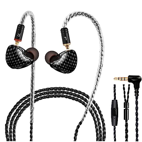 Image of DEMAKE in Ear Monitor with Detachable 3.5mm Cable, with Mic | HiFi IEM, Dual Dynamic Driver Wired Earbuds, Noise Canceling In Ear Headphones for Singers & Audiophiles (Carbon Fiber)