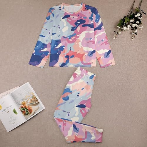 Pink And Purple Camouflage PatternBoys Casual Comfort Pajamas, Long Sleeve Pajama Set110CM3