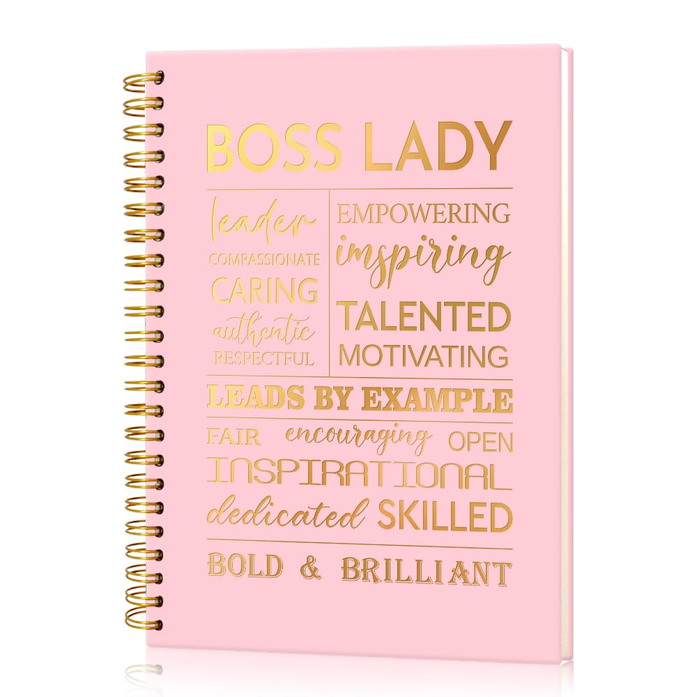 Msticey Boss Lady 160 Blank Pages Pink Gold Hardcover Spiral Notebook, New Business Owner Gifts Women Boss Gifts for Boss Female, Appreciation Gifts
