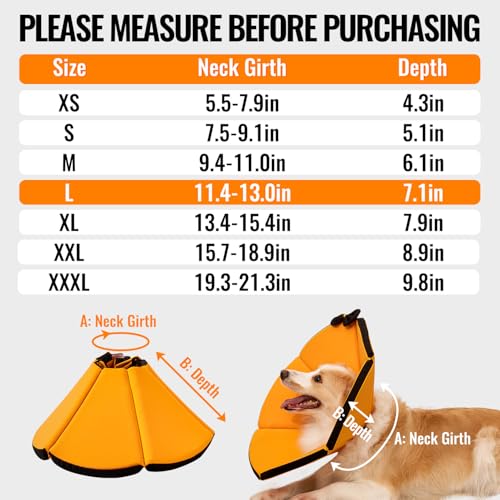 Image of MAXFUT Soft Dog Cone Collar,Foam Cone for Dogs to Stop Licking After Surgery,Non Inflatable Dog Donut Cone (Orange, L)