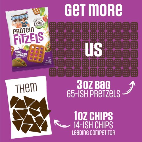 Image of Lenny & Larry's Protein Pretzel [Taco Tuesday] FITZELS - Crunchy, Salty, Savory, Tasty Snack High in Protein - 20 g's of Plant Protein 8 Bags, 3 oz Each