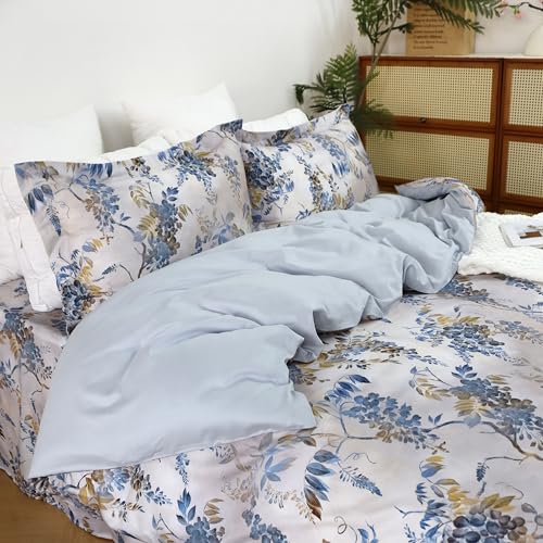 Luxury Cotton Tencel Duvet Cover Set Twin Size 3 Piece, 60% Lyocell & 40% Cotton, Super Soft, Breathable,and Eco-Friendly Floral Bedding with Zipper Closure and Corner Ties - Image 6