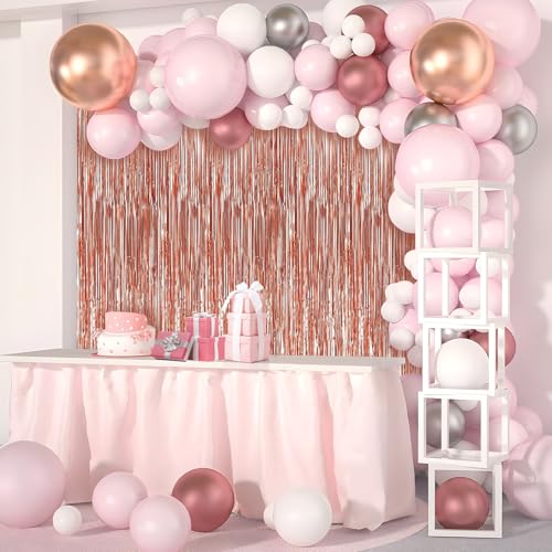 Image of 2 Pack Rose Gold Foil Fringe Curtains Streamers Party Decorations 3.3 x 8.2 ft, Tinsel Curtain Fringe Backdrop for Parties, Door Fringe Birthday Streamers, Photo Booth Backdrops, Party Decor