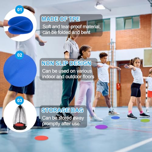 patikil 4 inch poly spot markers 12pcs non slip rubber floor dots with storage bag flat agility cones for sports training basketball football