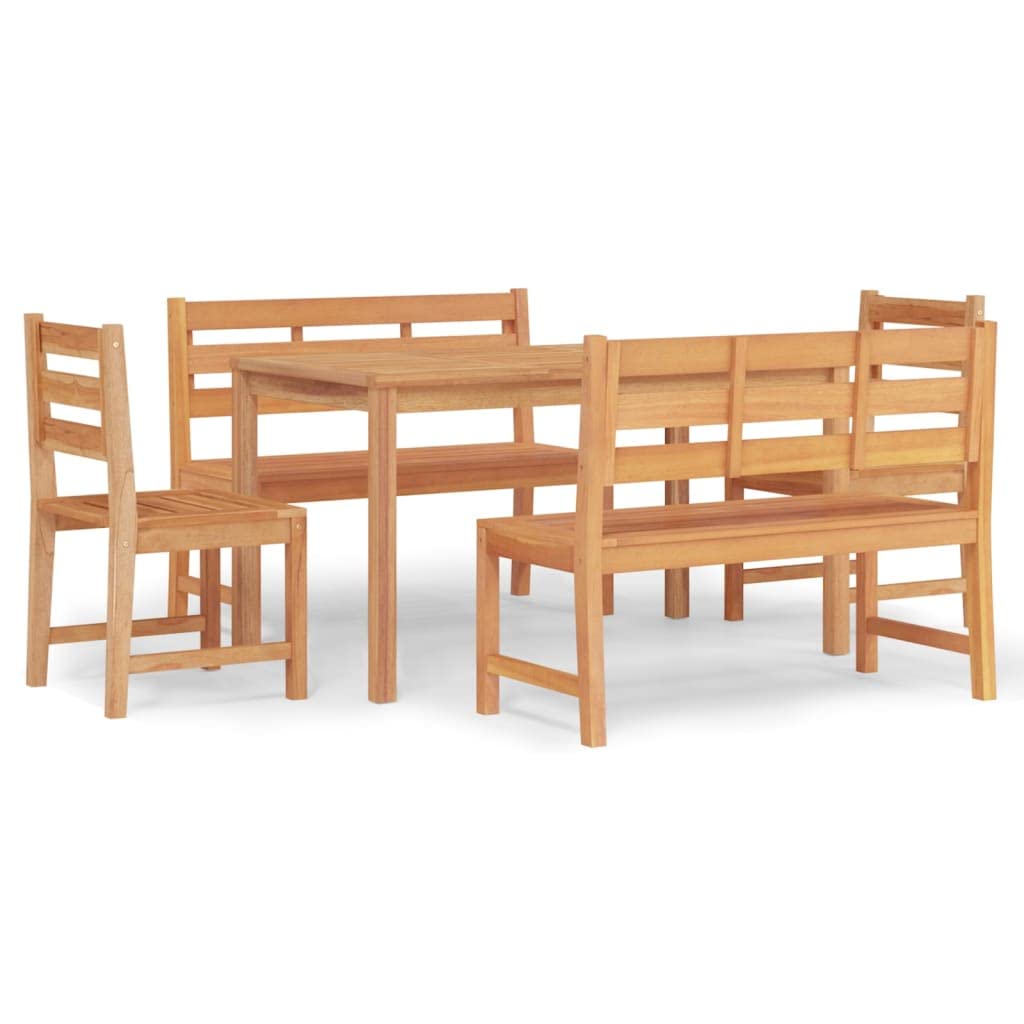 Fengshui Set di 5 mobili da giardino in legno di teak massiccio | Impermeabile, stabile piano del tavolo, con schienale, portata 110 kg per sedile
