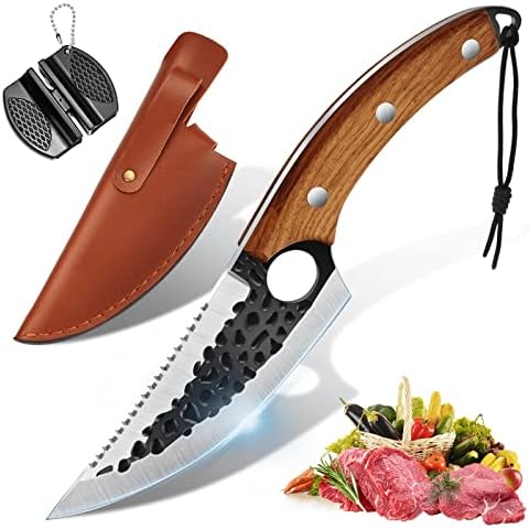 OOKUU Cuchillo de Chef, cuchillos de cocina forjados de 5 pulgadas con afilador, cuchillos de cocina afilados con funda de cuero y cordón Cover