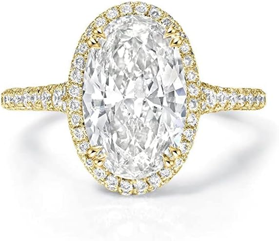 3 CT Elongated Oval Halo Moissanite Engagement Rings for Women Handmade Wedding Bridal Ring Set Pave Setting Silver 10k 14k 18k Solid Gold Anniversary Promise Gifts For Her