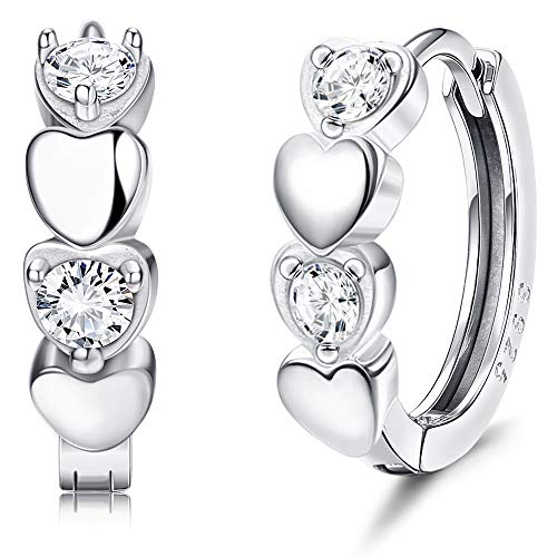 Sllaiss 925 Sterling Silber Klein Creolen Liebe Herz Ohrringe für Frauen Zirkonia Huggie Creolen Weißgold Sleeper 0hrrine Creolen Cover