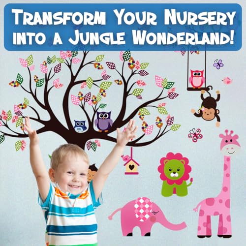 Vinilo decorativo infantil Jungle Pink Owl & Tree miniatura 4