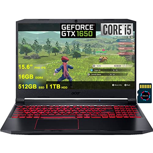 Acer Nitro 5 Gaming Laptop I 15.6â€ FHD IPS Display I Intel 4-Core i5-10300H I 16GB DDR4 512GB SSD + 1TB HDD I GeForce GTX 1650 4GB Graphic I Backlit USB-C Win10Pro + 32GB MicroSD Card
