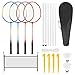 Achort Ensemble de raquettes de badminton pour 4 joueurs - Pour enfants et adultes - Ensemble complet de raquettes de badminton avec 2 volants, 4 raquettes, 4 clous, un filet et 6 poteaux