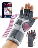 FEATOL Compression Arthritis Glove with Wrist Brace, Comfortable Fingerless Carpal Tunnel Hand Gloves for Women Night Support, Pain Relief for Rheumatoid Arthritis, Work, Typing - Right Hand, Medium