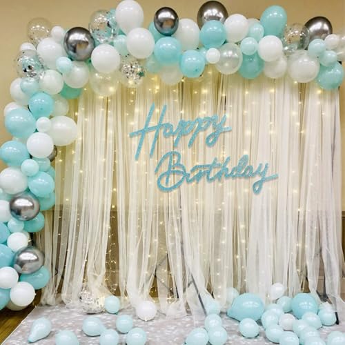 Image of TONIFUL Happy Birthday Sign for Backdrop - Glitter Teal Felt Banner - Includes Dot Glue - Perfect for Birthday Party Backdrop,Wall Decr,Balloon Arch,Photo Background