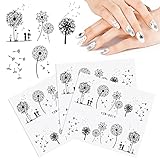 CAIRIAC Dandelion Nail Art Stickers Water Transfer Flowers Decals for Nail Decorations, DIY Watermark Self Adhesive Small Nail Stickers Flower Fingernail Decals for Women Girls Kids Gift (Black)